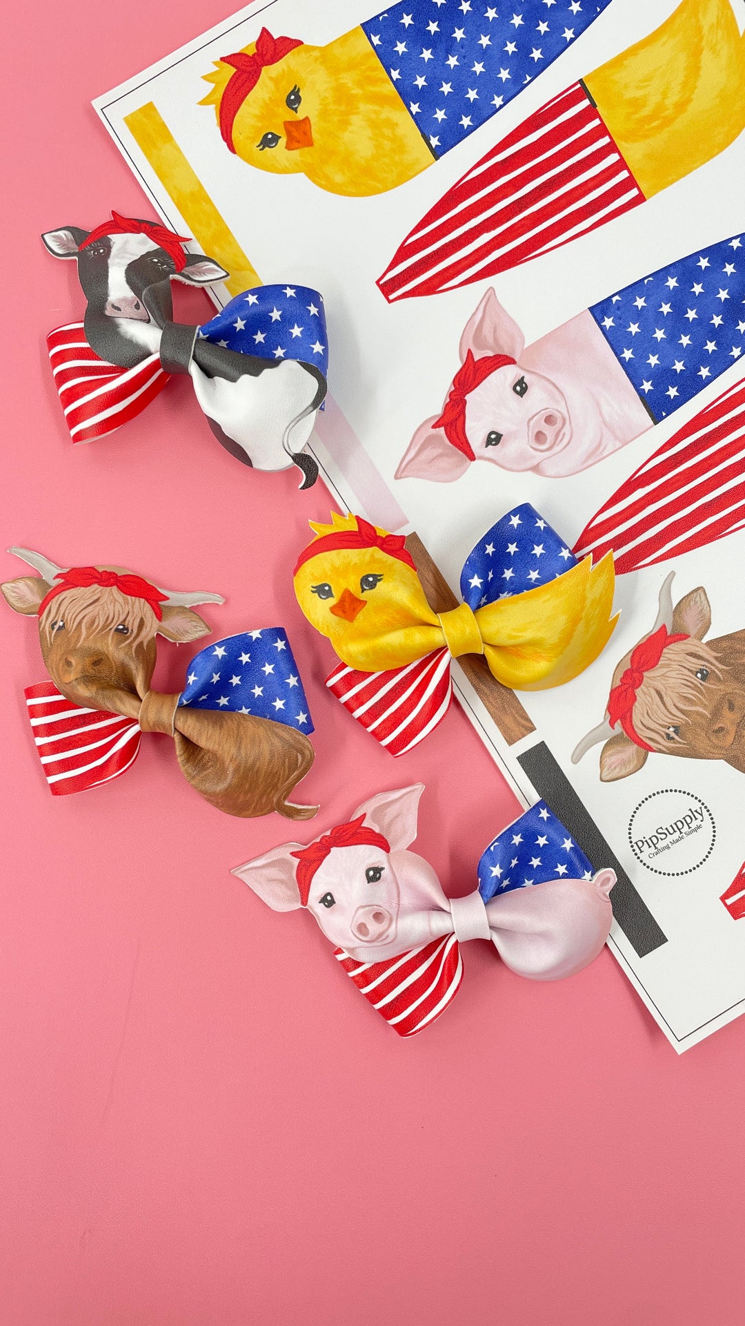 Patriotic Farm Animal Themed Loop de Lou Faux Leather DIY Hair Bows