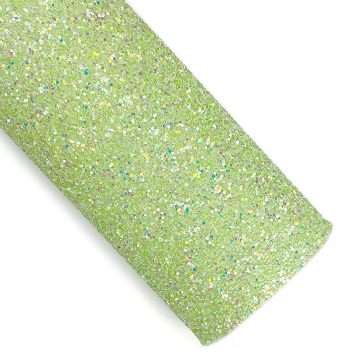 Pastel Lime Pearled Globe Glow in the Dark Glitter Faux Leather Sheets