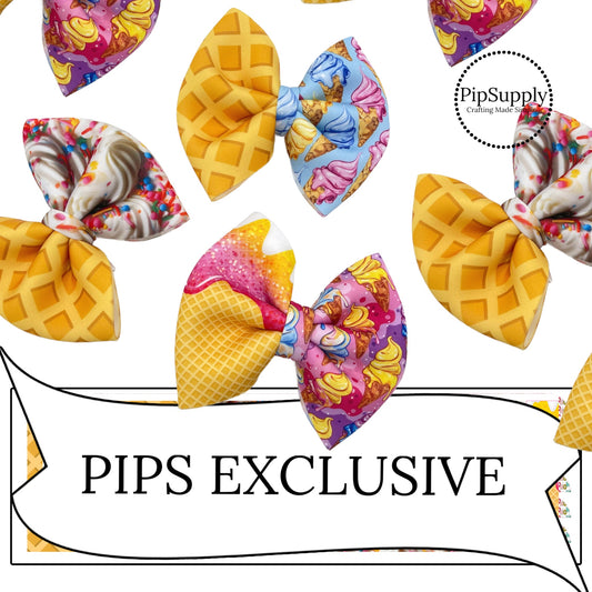 bright color ice cream treats and cones fabric pinch hair bow template