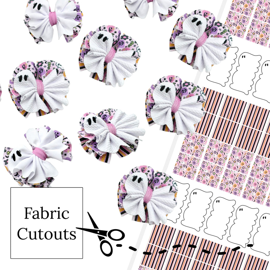 pink ghost themed diy layered fabric hair bows
