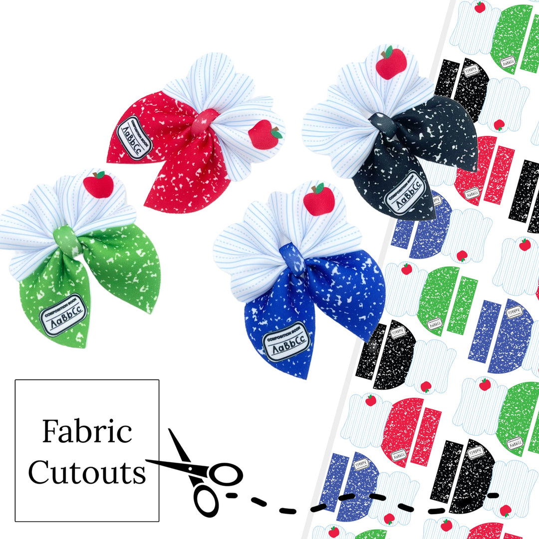 lined paper and composition themed diy neoprene bows