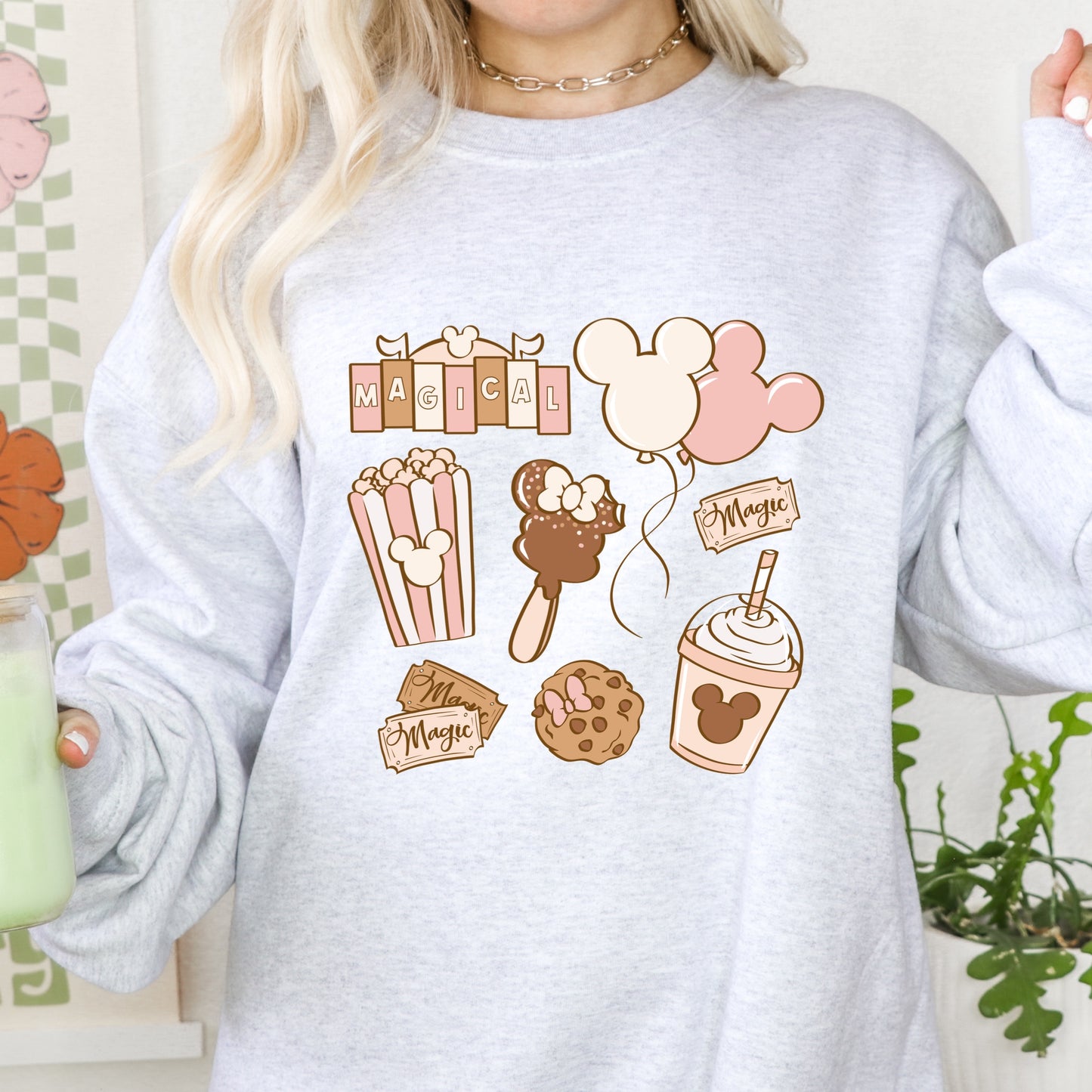Pink and Neutral Colored Mouse Park Snacks Iron On Heat Transfer