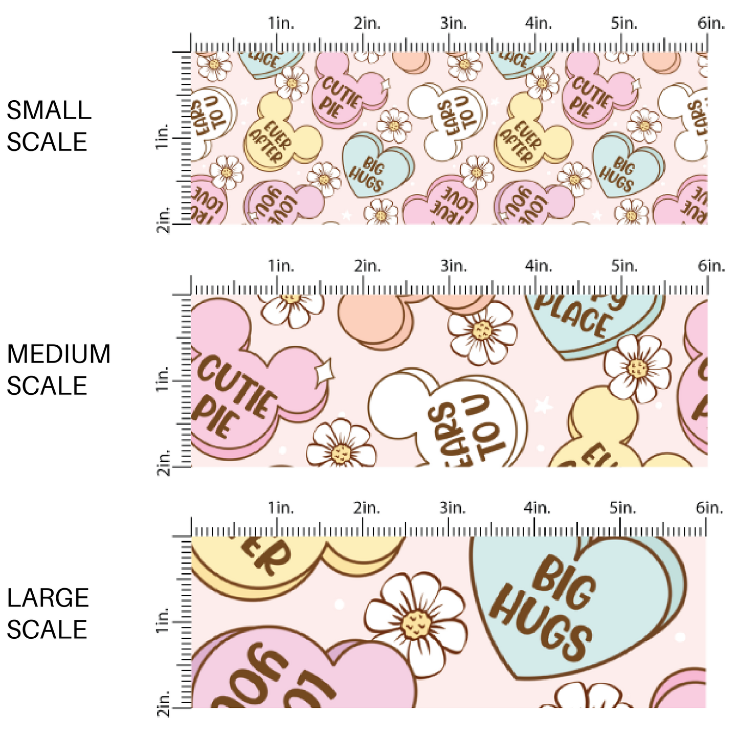 Pastel Conversation Mouse Candies and Daisies Fabric by the Yard scaled image guide.