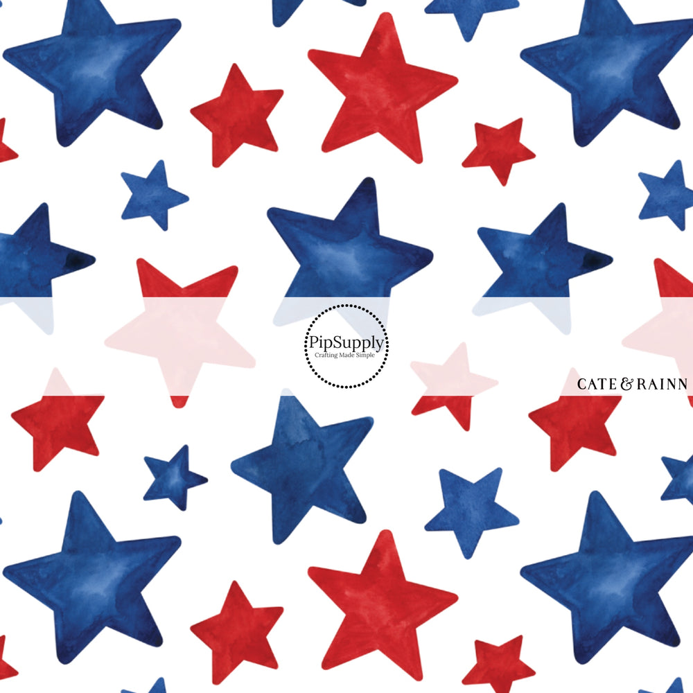 These patriotic themed no sew bow strips can be easily tied and attached to a clip for a finished hair bow. These patterned bow strips are great for personal use or to sell. These bow strips features red and blue stars.