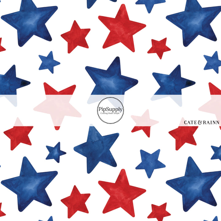 These patriotic themed no sew bow strips can be easily tied and attached to a clip for a finished hair bow. These patterned bow strips are great for personal use or to sell. These bow strips features red and blue stars.