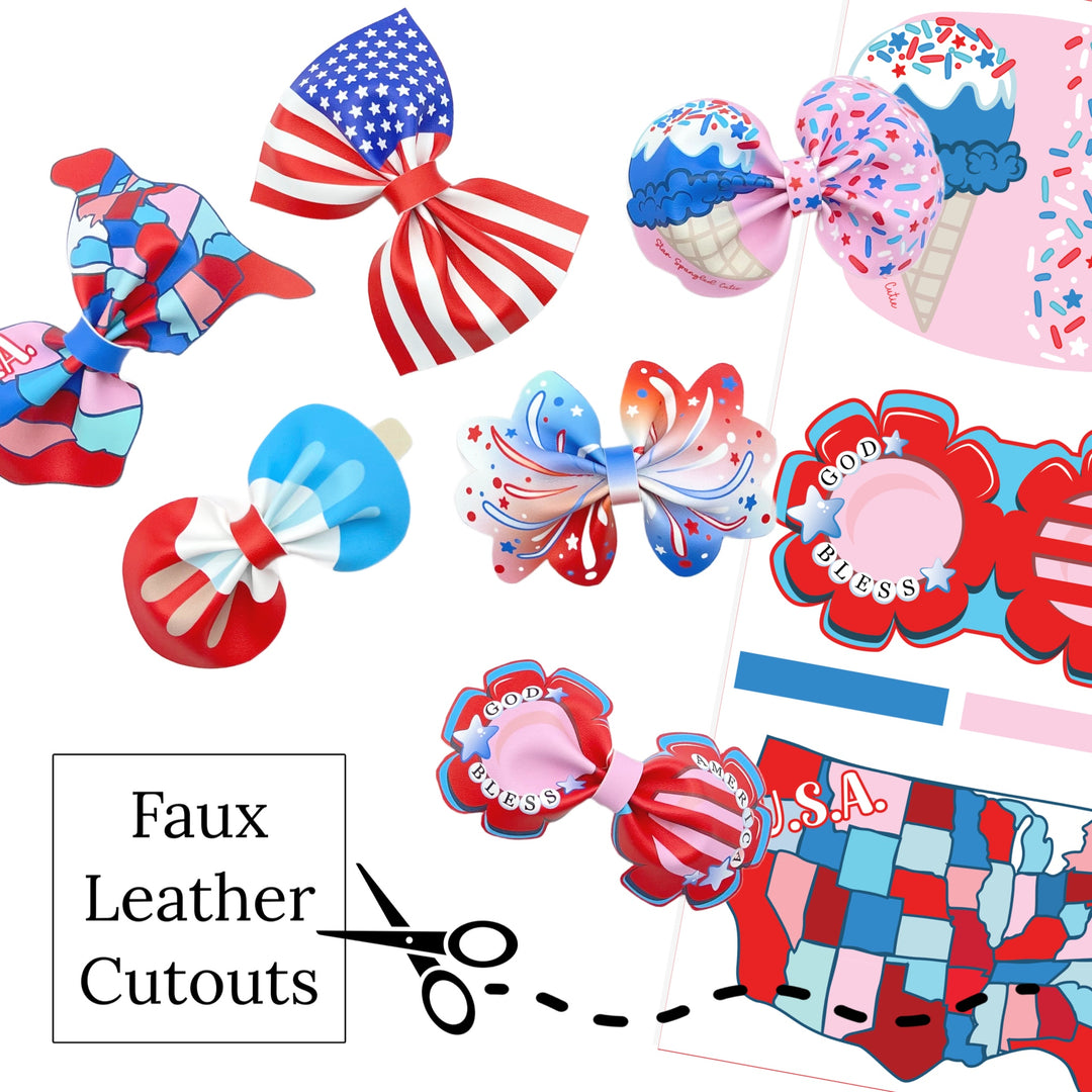 Patriotic Celebration Faux Leather DIY Hair Bows & Craft Cutouts