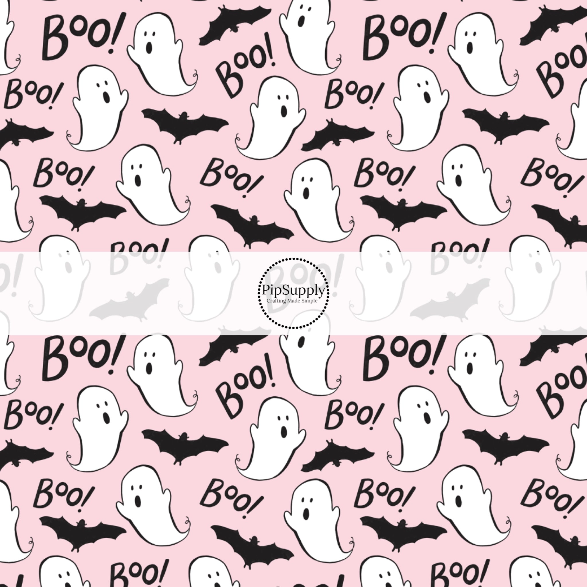 Halloween Fabric By The Yard Pink Boo Ghosts And Bats Fabric Light Pink Fabric Pip Supply