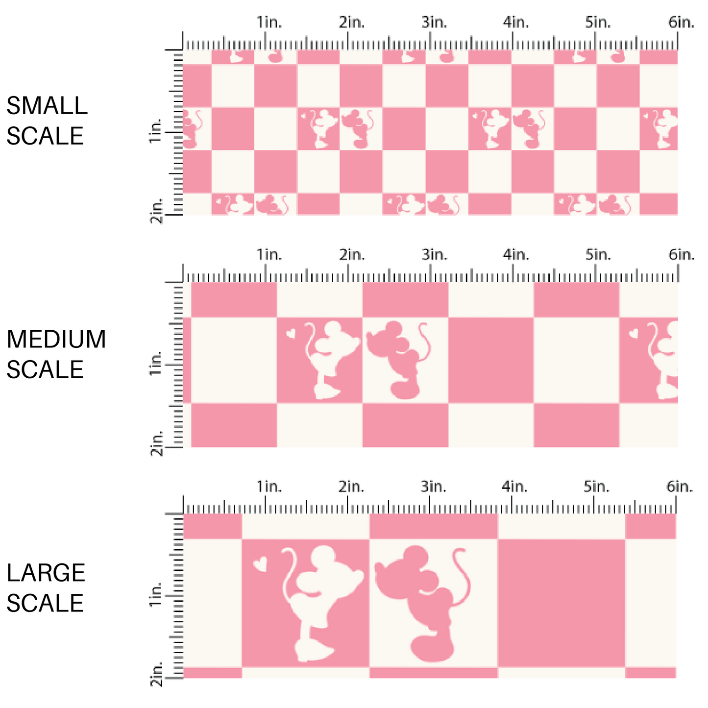 Mouse Kisses on Pink and White Checker Print Fabric by the Yard scaled image guide.