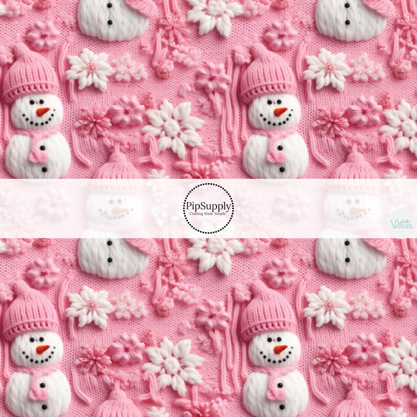 These holiday sewn embroidered headband kits are easy to assemble and come with everything you need to make your own knotted headband. These Christmas kits include a custom printed and sewn fabric strip and a coordinating velvet headband. The design elements contain pink and white snowflakes and snowman on pink.