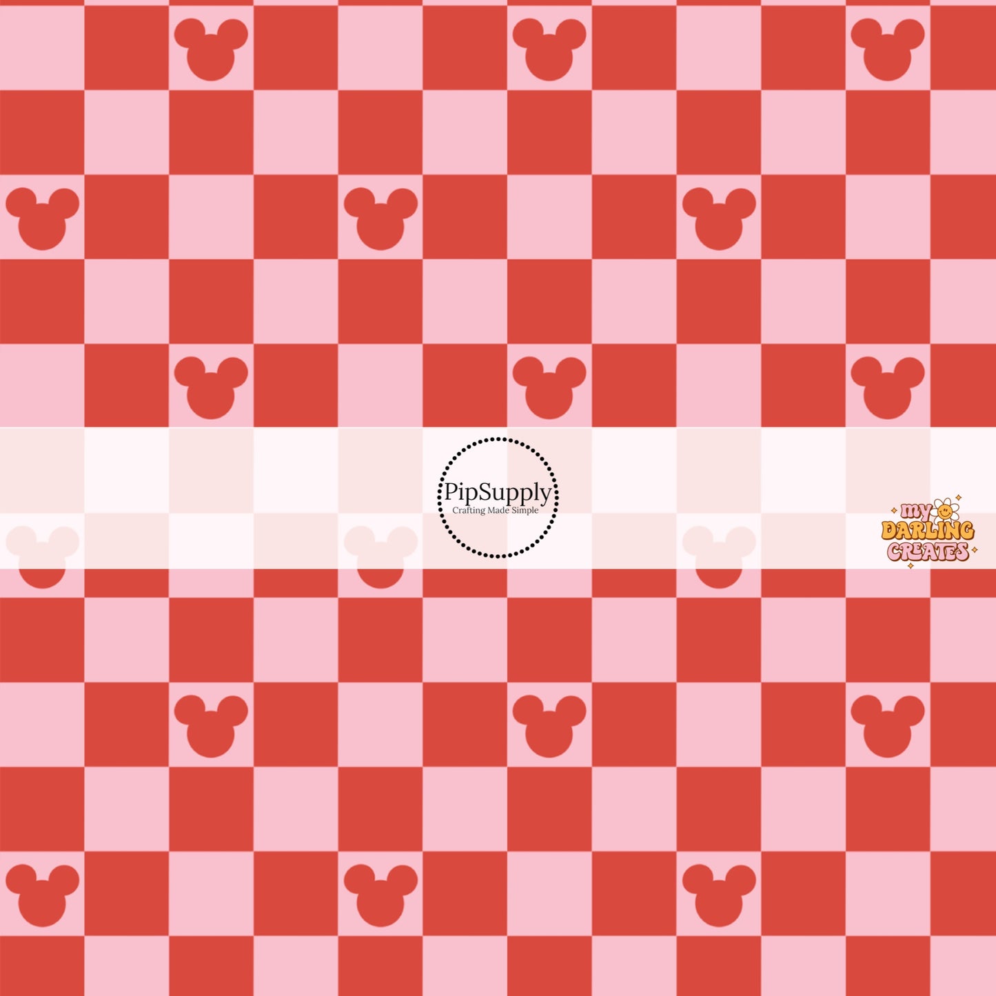 Red and Pink Mouse Checker Fabric By The Yard