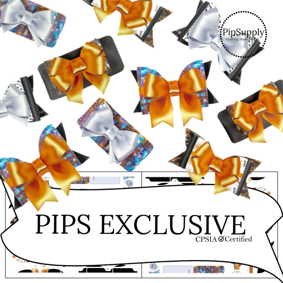 gold and silver new year layered diy faux leather hand cut hair bows