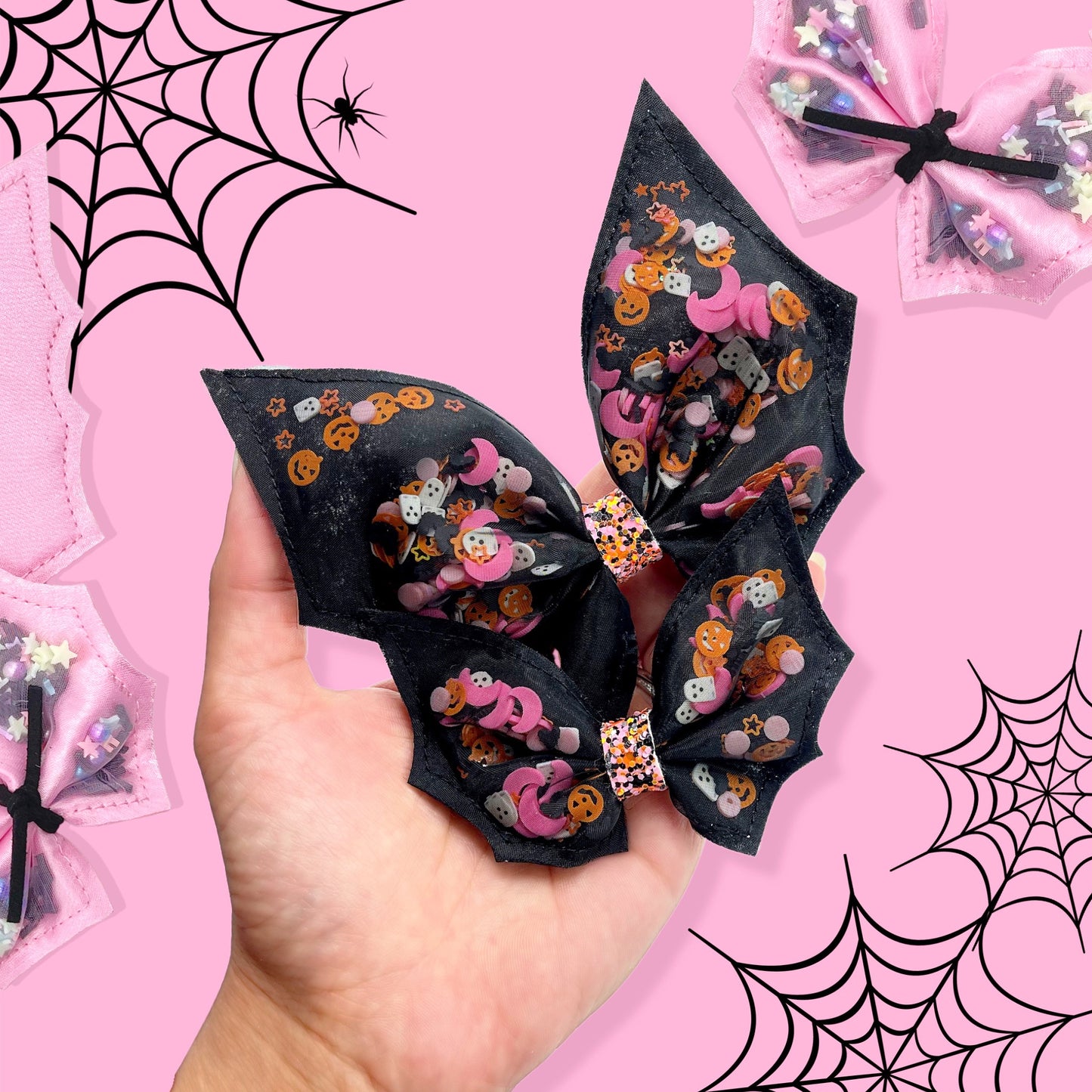Black and Pink Bat Shaped Hair Bows