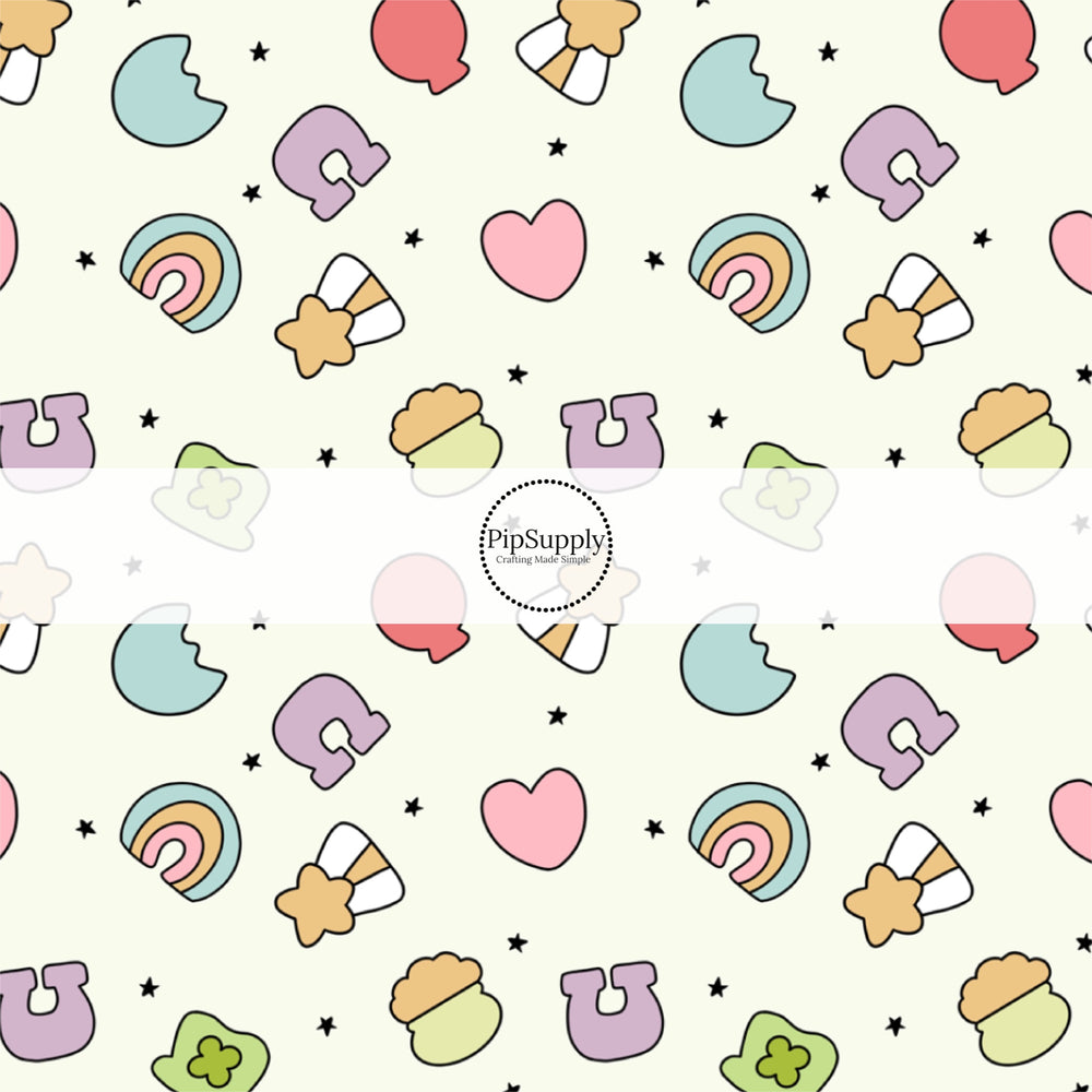 These patterned headband kits are easy to assemble and come with everything you need to make your own knotted headband. These St. Patrick's Day kits include a custom printed and sewn fabric strip and a coordinating velvet headband. This cute pattern features lucky charms.