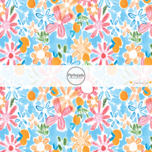 This floral fabric by the yard features wildflowers on blue. This fun themed fabric can be used for all your sewing and crafting needs!