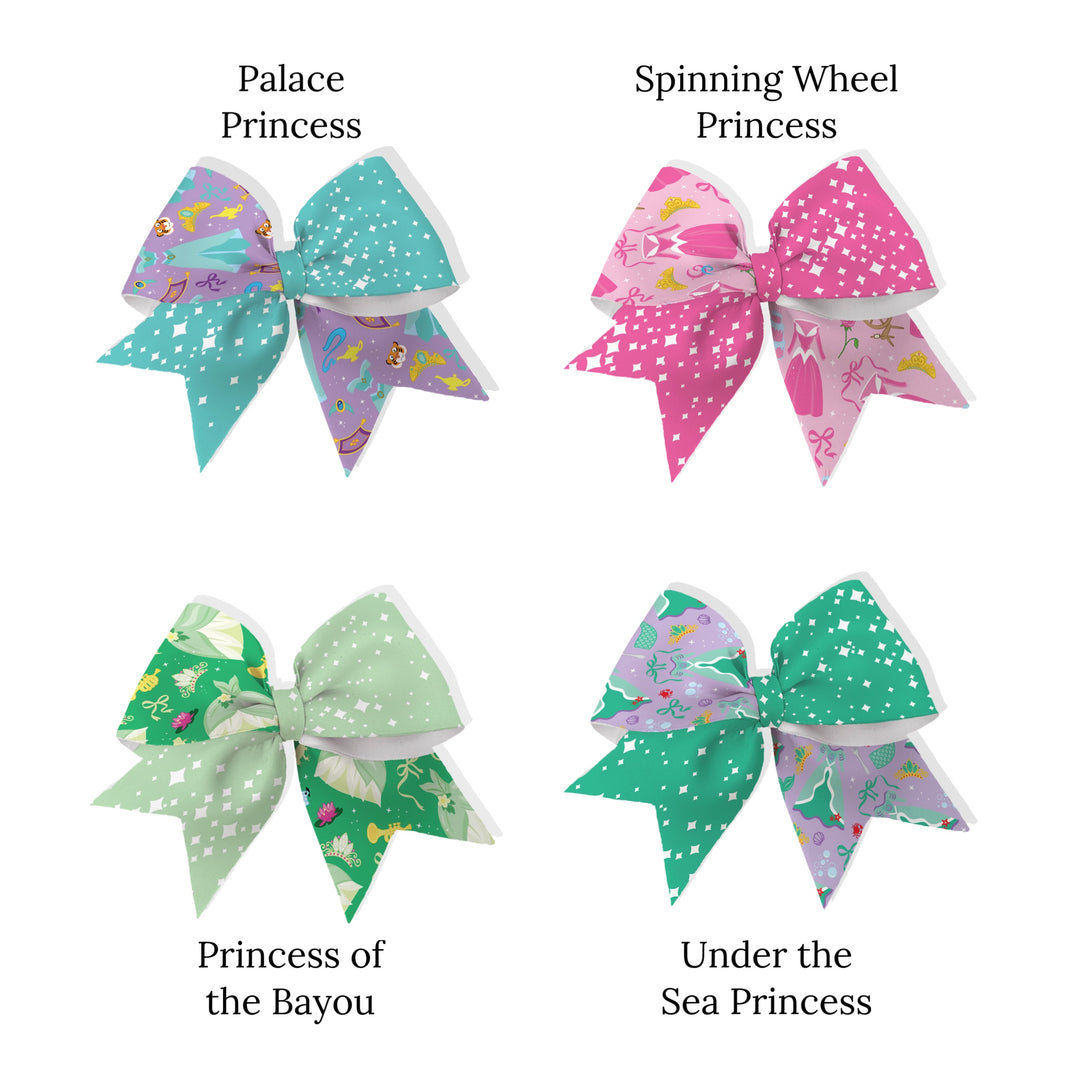 These princess themed neoprene cheer bows can be quickly cut and assembled for a trendy bow. They're ideal for easy at-home styling, individual use, or even resale. Get creative and add a splash of color to your look with these low-maintenance bows.