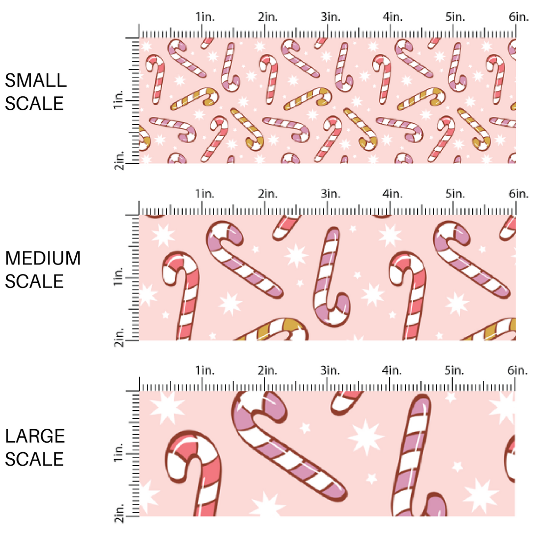 Assorted Candy Canes on Baby Pink Fabric By The Yard