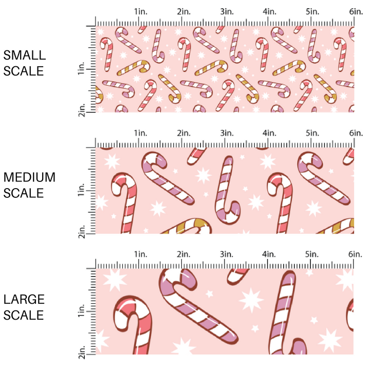 Assorted Candy Canes on Baby Pink Fabric By The Yard