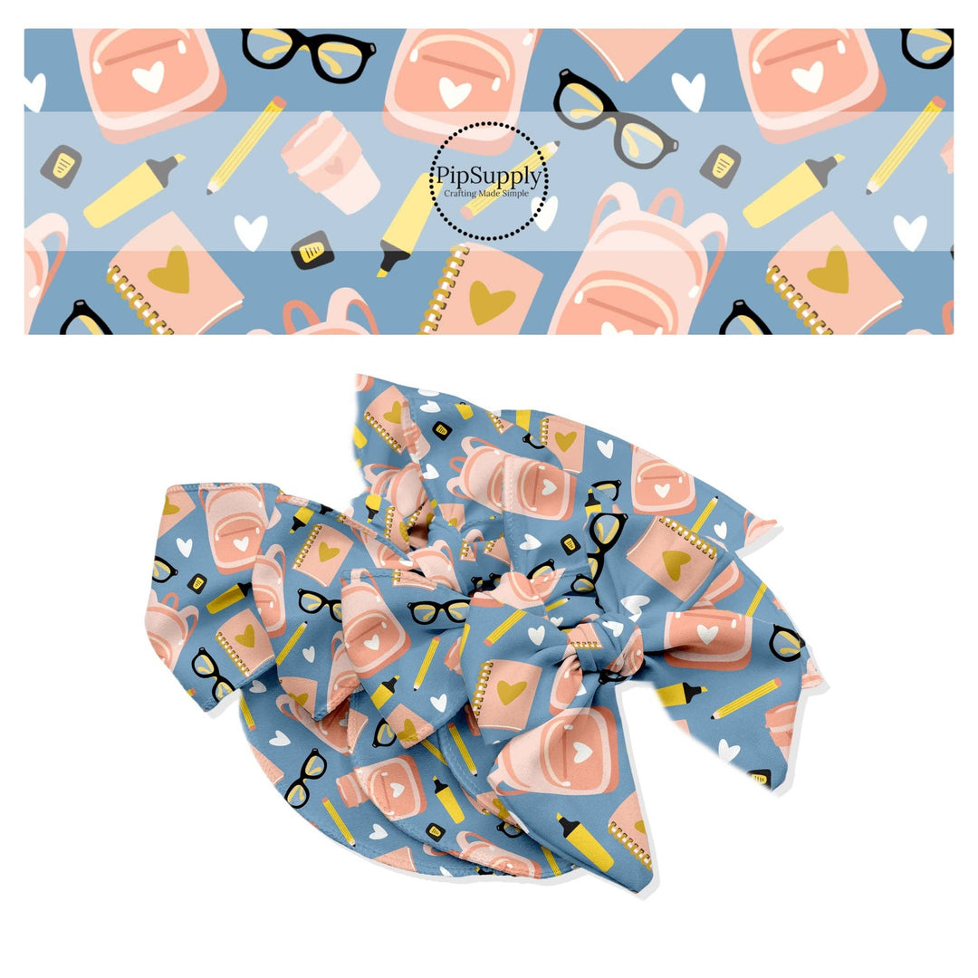 Backpacks and Supplies Denim Blue Hair Bow Strips