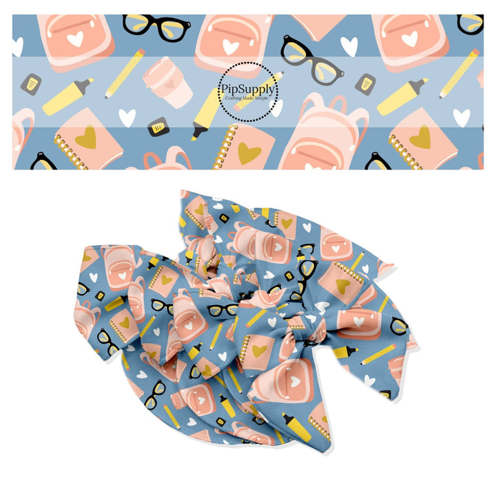 Backpacks and Supplies Denim Blue Hair Bow Strips