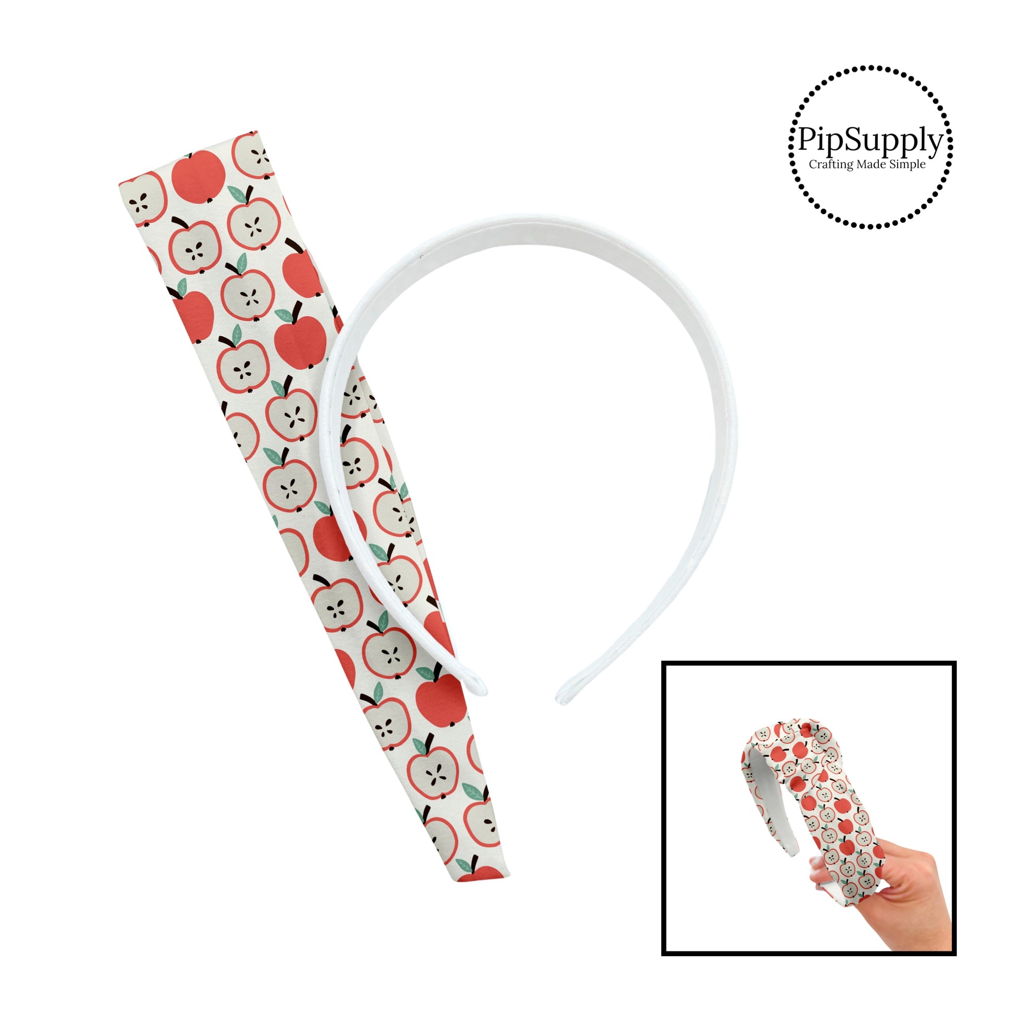 School Red Apples on Cream Headband Kits An Apple a Day Headband Kits
