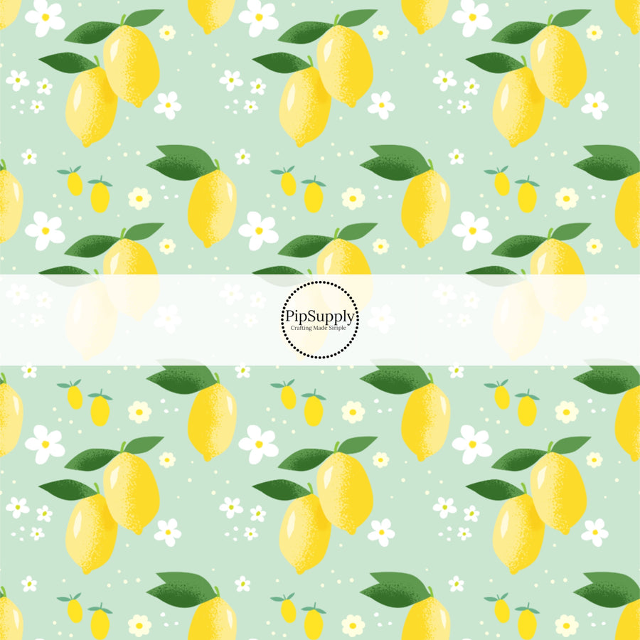 These fruit fabric by the yard features lemons and flowers. This fun pattern fabric can be used for all your sewing and crafting needs!