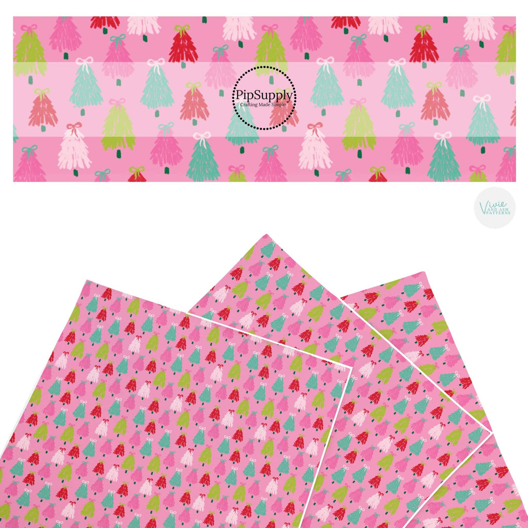 Bow Topped Trees Pink Faux Leather Sheets