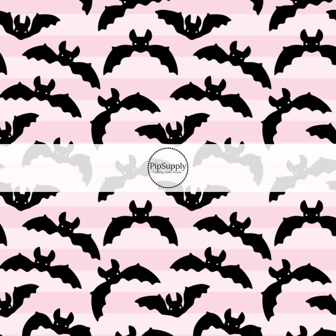 Bats on Pink Stripe Fabric By The Yard