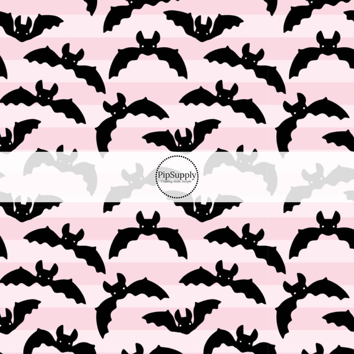 Bats on Pink Stripe Fabric By The Yard