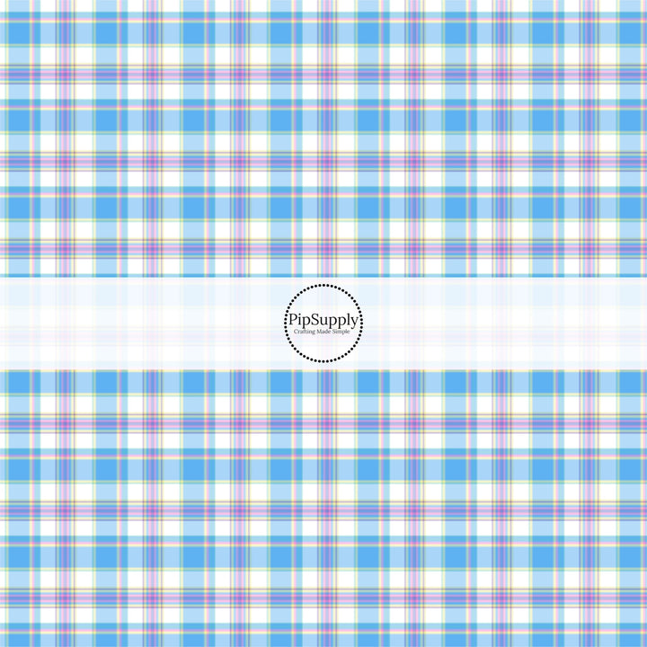 These spring themed no sew bow strips can be easily tied and attached to a clip for a finished hair bow. These festive bow strips are great for personal use or to sell. These bow strips feature the following design elements: blue spring tartan pattern.
