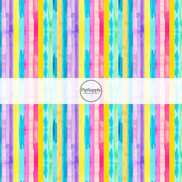 These tropical themed pattern no sew bow strips can be easily tied and attached to a clip for a finished hair bow. These festive bow strips are great for personal use or to sell. These bow strips feature the following design elements: rainbow stripes.