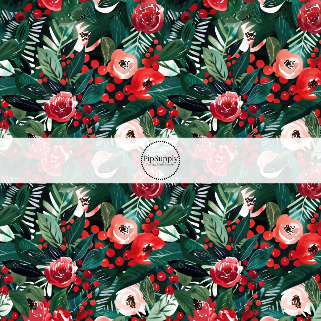 green and red holiday christmas peonies