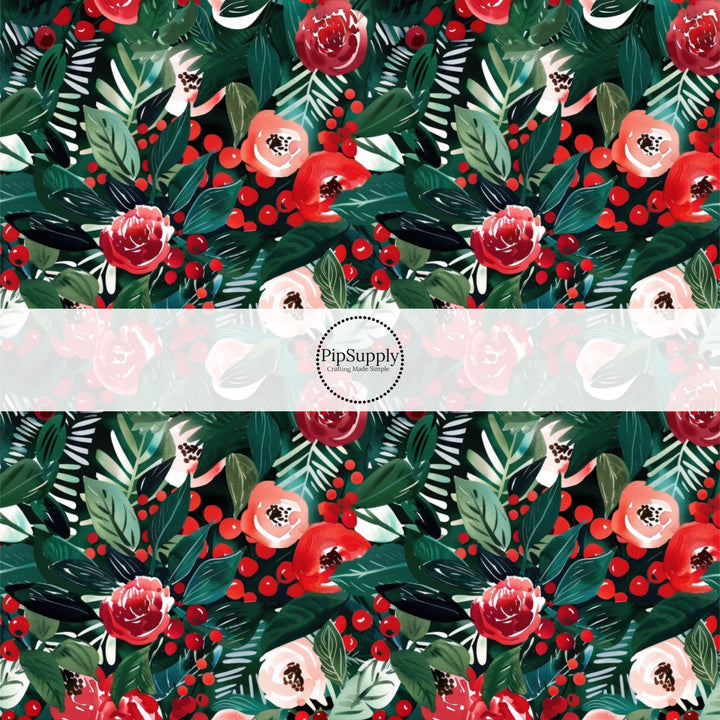 green and red holiday christmas peonies