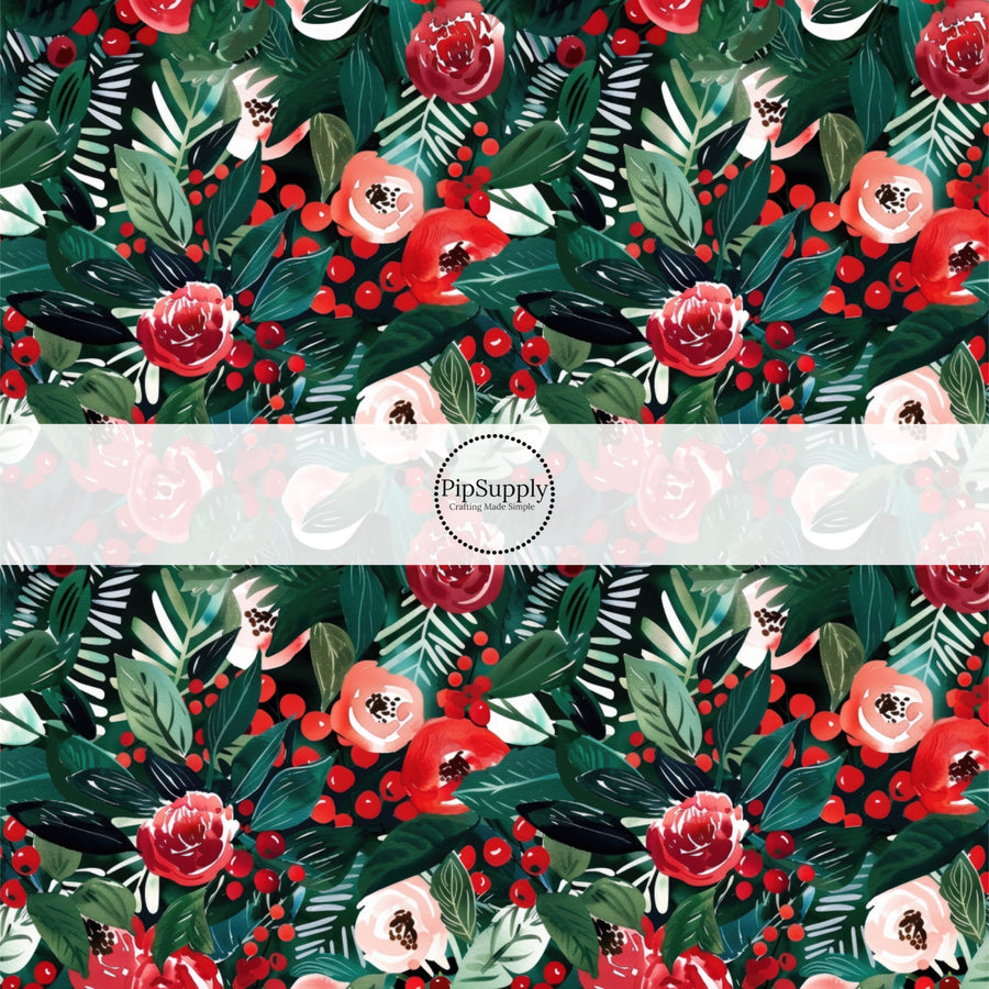 green and red holiday christmas peonies
