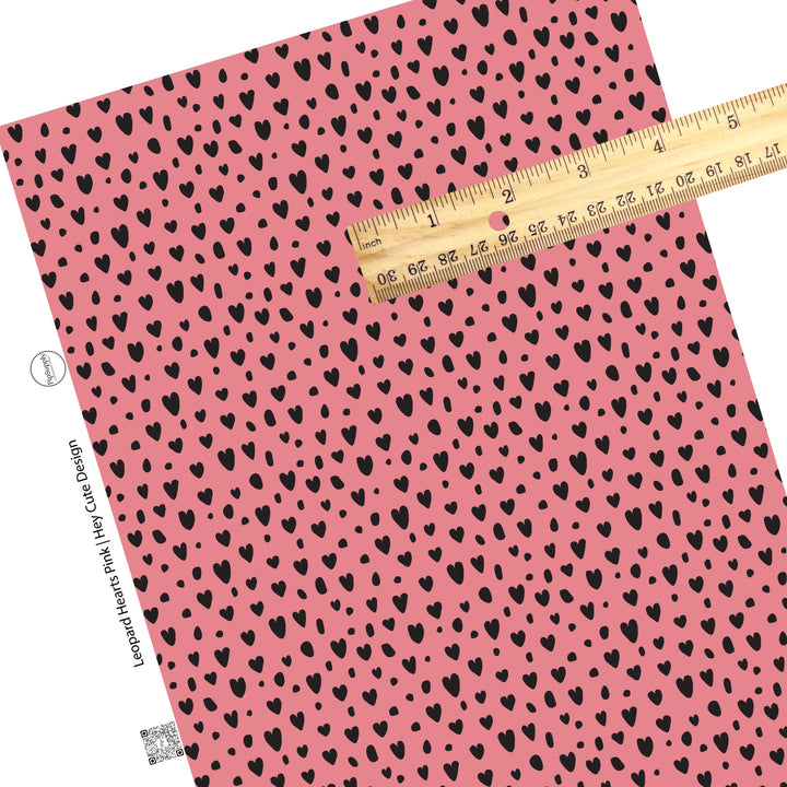 These heart and spot themed pink faux leather sheets contain the following design elements: leopard pattern with hearts and spots in black on pink. Our CPSIA compliant faux leather sheets or rolls can be used for all types of crafting projects.