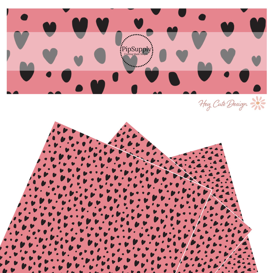 These heart and spot themed pink faux leather sheets contain the following design elements: leopard pattern with hearts and spots in black on pink. Our CPSIA compliant faux leather sheets or rolls can be used for all types of crafting projects.