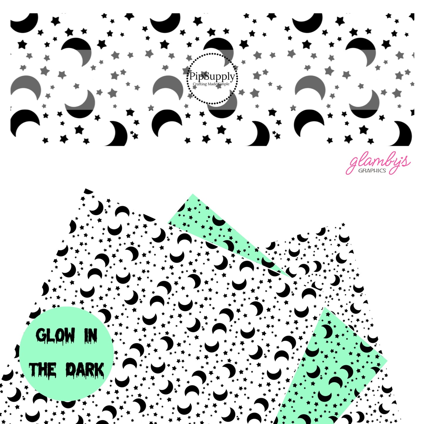 Black moons and stars on white faux leather sheets