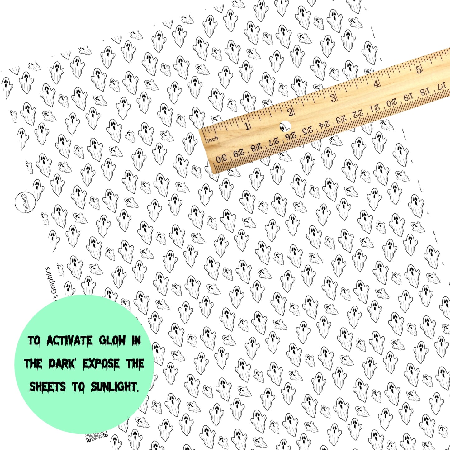 Black outlined white ghosts faux leather sheets