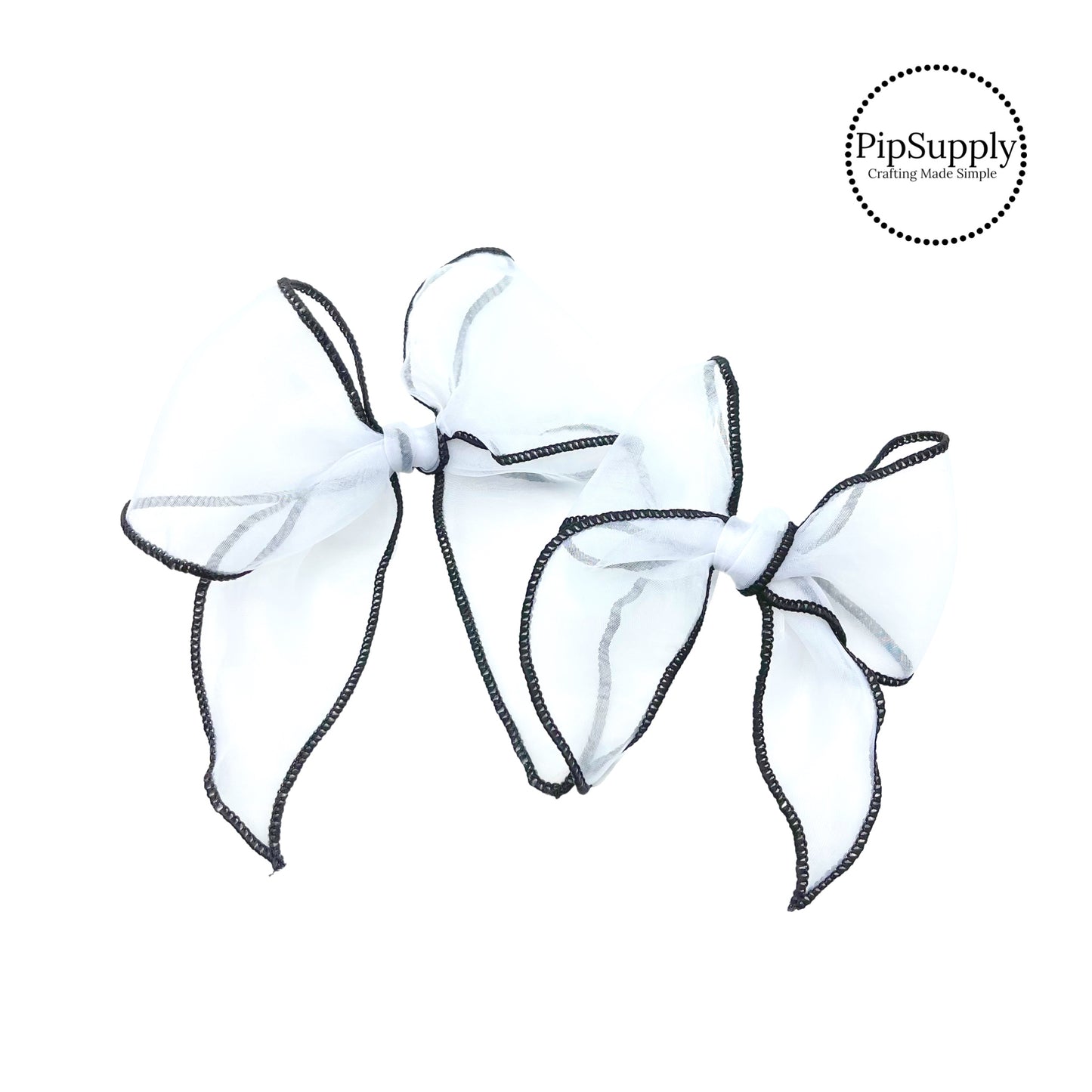 Black stitches on white shaker hair bow strips