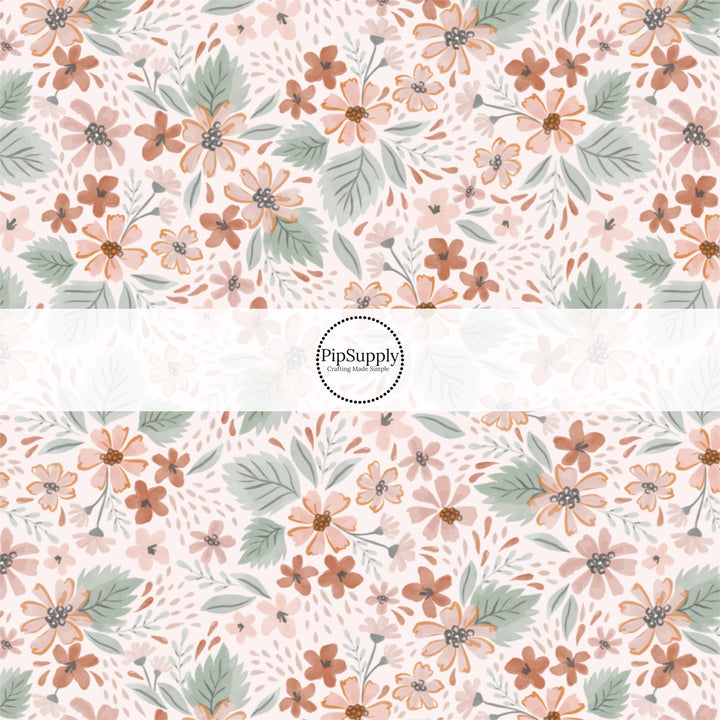 These spring floral pattern themed no sew bow strips can be easily tied and attached to a clip for a finished hair bow. These patterned bow strips are great for personal use or to sell. These bow strips features bohemian flowers on cream.