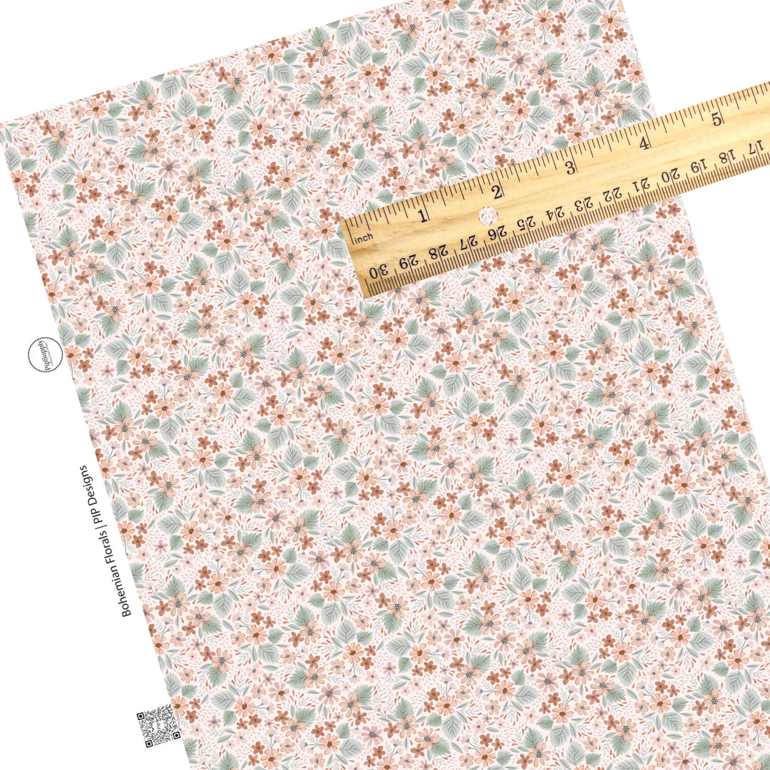 These spring floral faux leather sheets contain the following design elements: bohemian flowers on cream. Our CPSIA compliant faux leather sheets or rolls can be used for all types of crafting projects.