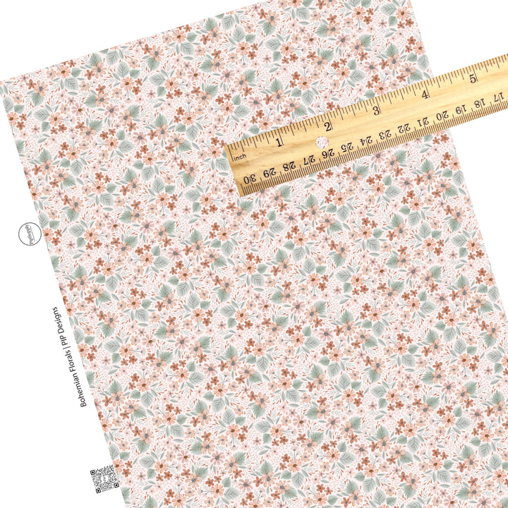 These spring floral faux leather sheets contain the following design elements: bohemian flowers on cream. Our CPSIA compliant faux leather sheets or rolls can be used for all types of crafting projects.