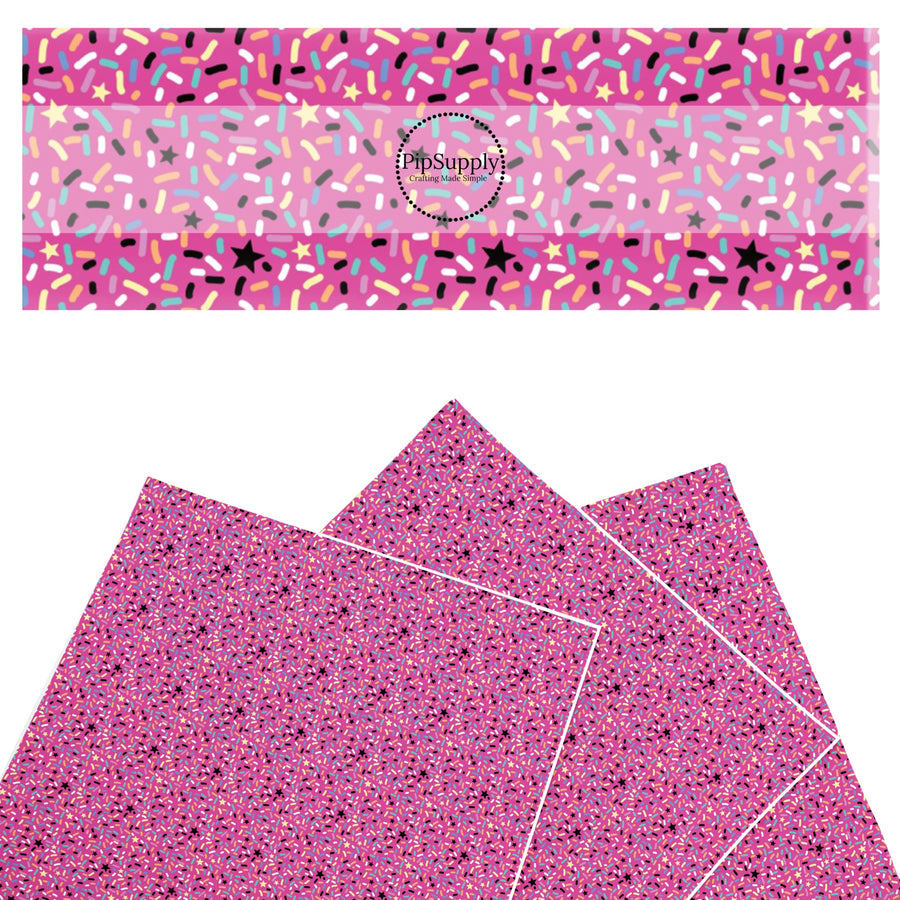 These sprinkle faux leather sheets contain the following design elements: colorful confetti sprinkles. Our CPSIA compliant faux leather sheets or rolls can be used for all types of crafting projects.