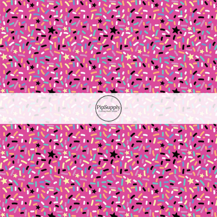 This sprinkle fabric by the yard features colorful confetti sprinkles. This festive pattern fabric can be used for all your sewing and crafting needs!