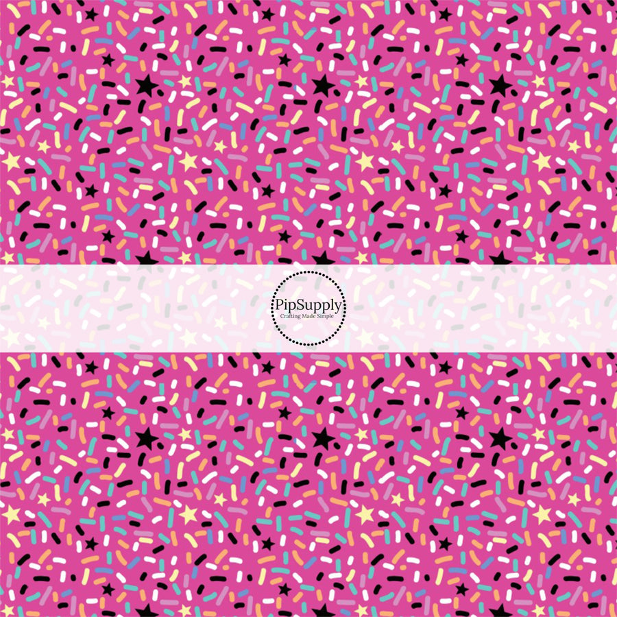 This sprinkle fabric by the yard features colorful confetti sprinkles. This festive pattern fabric can be used for all your sewing and crafting needs!