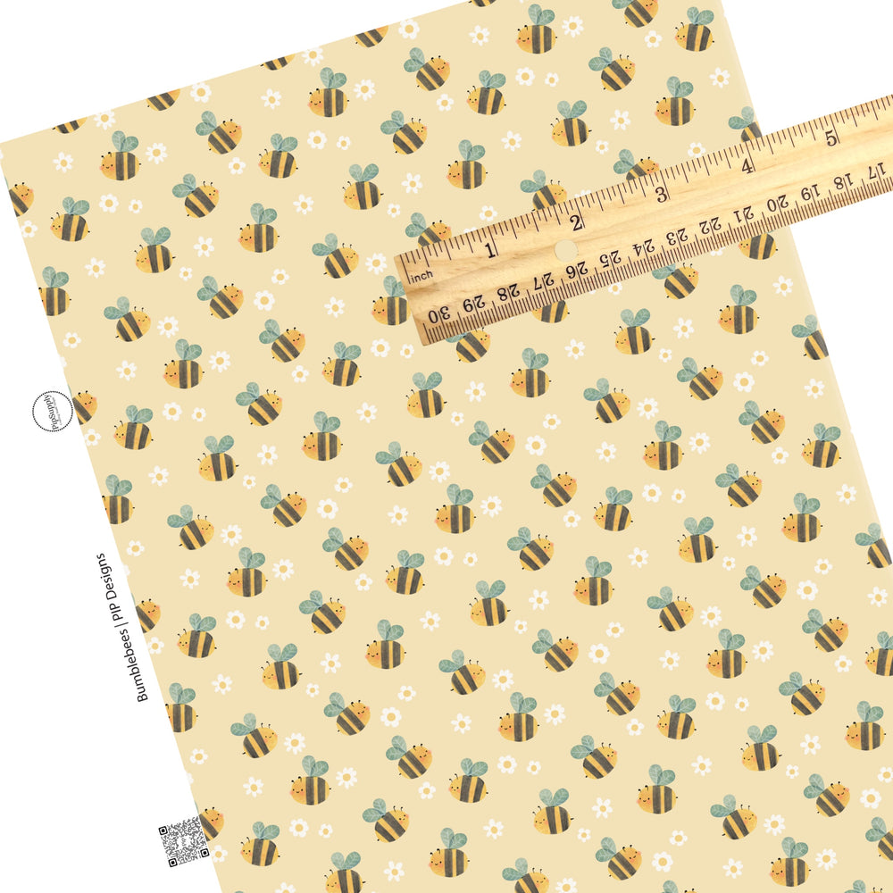 These spring flowers faux leather sheets contain the following design elements: tiny flowers surrounded by bees. Our CPSIA compliant faux leather sheets or rolls can be used for all types of crafting projects.