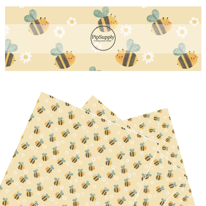 These spring flowers faux leather sheets contain the following design elements: tiny flowers surrounded by bees. Our CPSIA compliant faux leather sheets or rolls can be used for all types of crafting projects.