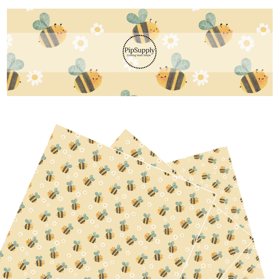 These spring flowers faux leather sheets contain the following design elements: tiny flowers surrounded by bees. Our CPSIA compliant faux leather sheets or rolls can be used for all types of crafting projects.