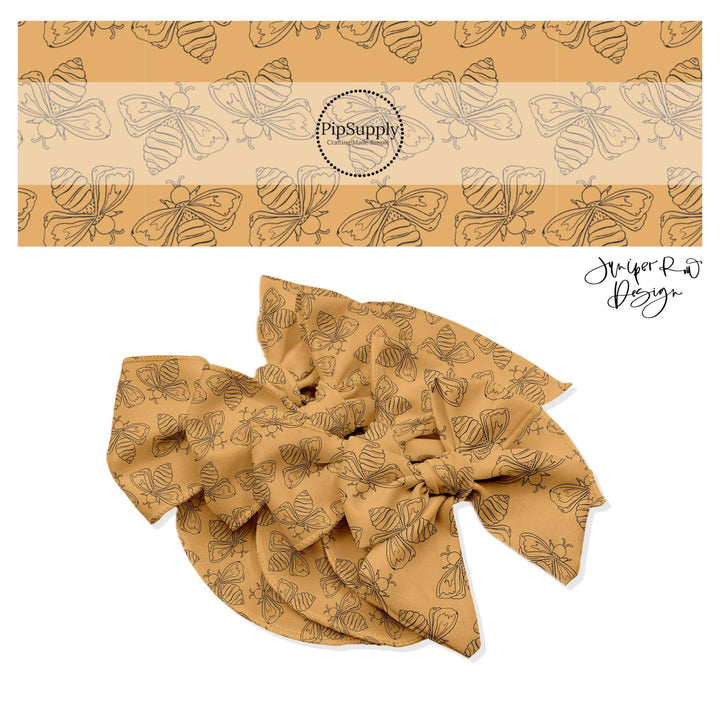 Bumble Bees On Golden Hair Bow Strips