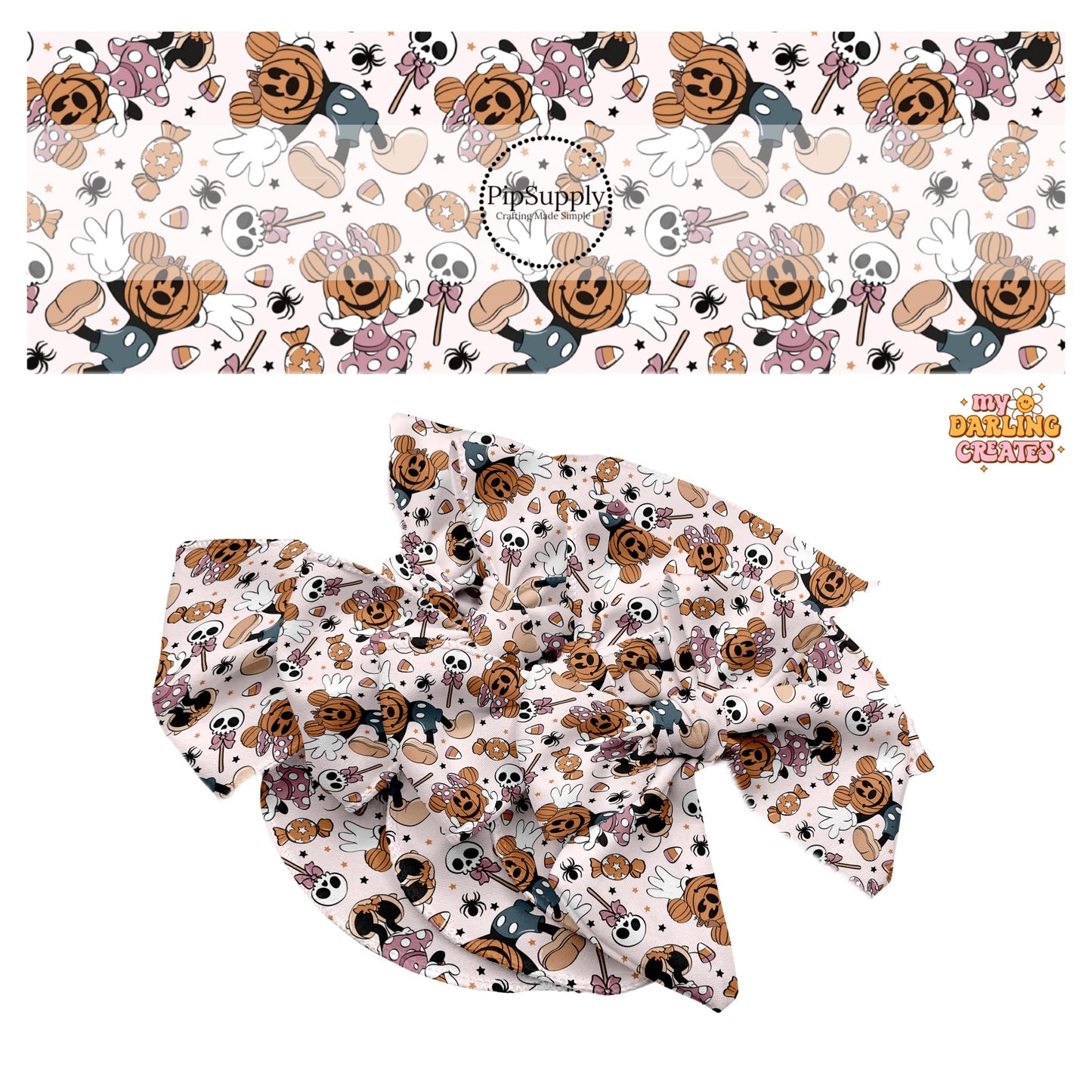 Mouse pumpkin heads with candies and spiders hair bow strips