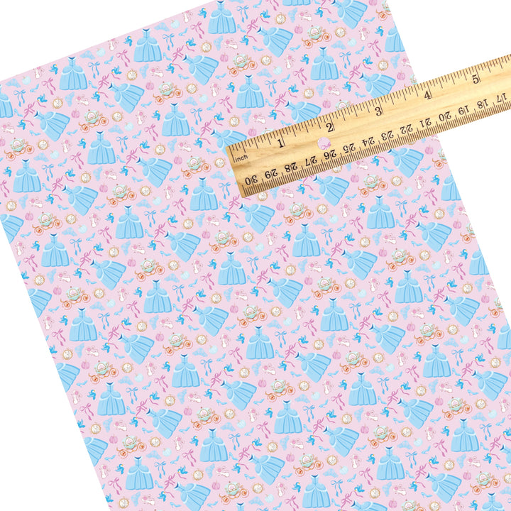 These magical princess themed faux leather sheets contain the following design elements: princess dresses, bows, and tiaras on a pink pattern. Our CPSIA compliant faux leather sheets or rolls can be used for all types of crafting projects.